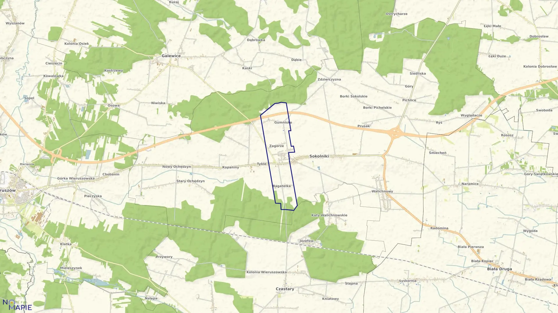 Mapa obrębu KOLONIA SOKOLNIKI w gminie Sokolniki