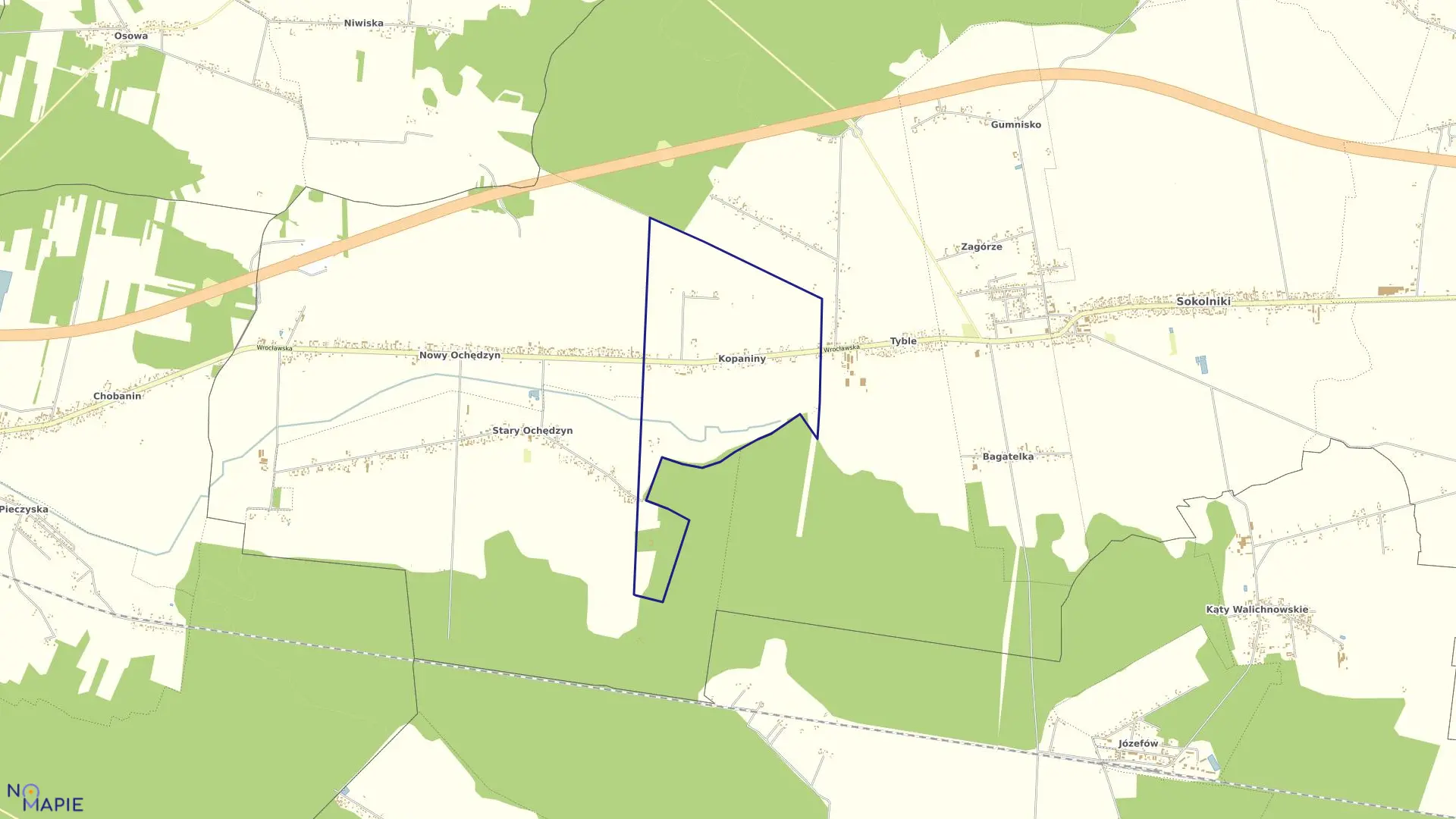 Mapa obrębu KOPANINY w gminie Sokolniki