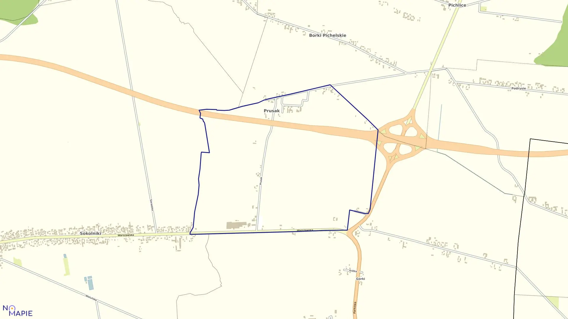 Mapa obrębu PRUSAK w gminie Sokolniki