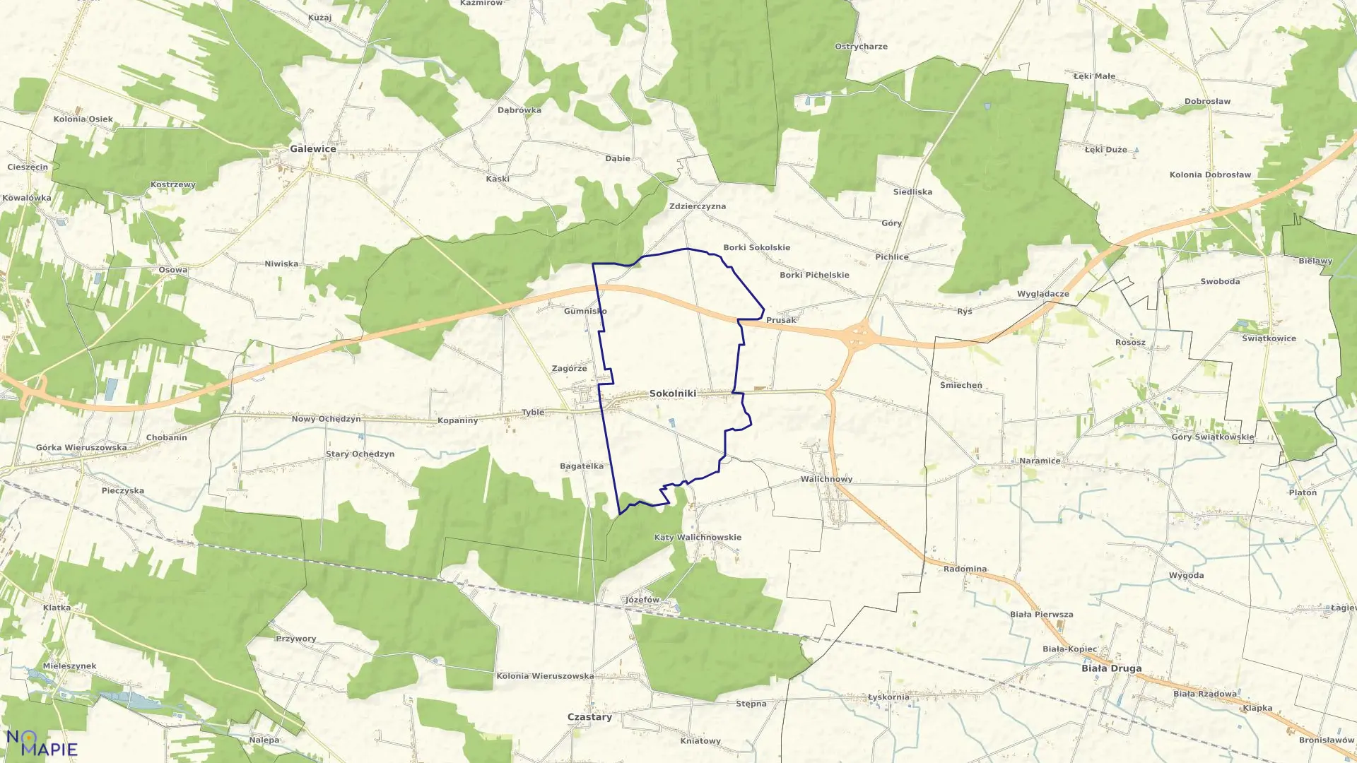 Mapa obrębu SOKOLNIKI w gminie Sokolniki